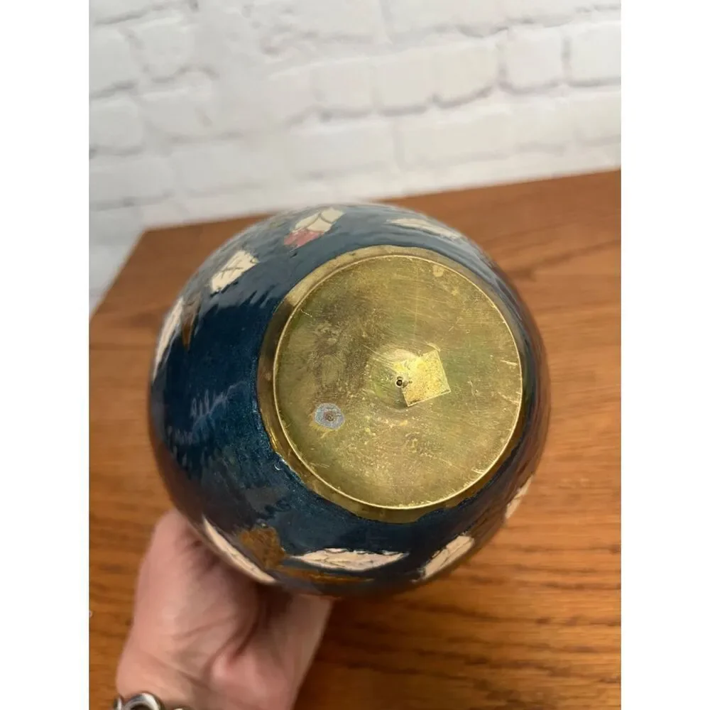 VINTAGE Cloisonne teal base|4.25” tall